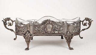 19th C. English Silverplated and Crystal Centerpiece