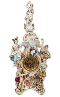 19th C. Meissen Style Porcelain Figural Floral Encrusted Clock