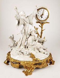 19th C. French Chinoiserie Bisque & Bronze Figural Clock