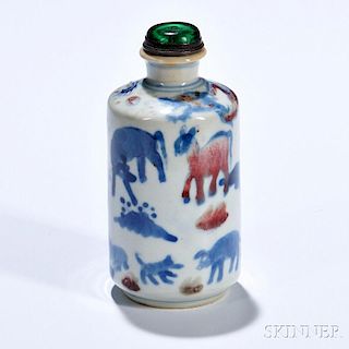 Blue and Flambe-glazed White Porcelain Bottle