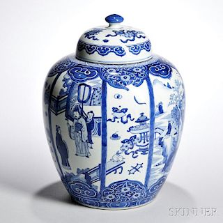 Large Blue and White Covered Jar