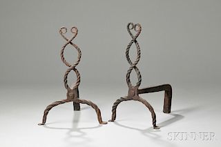 Pair of Wrought Iron Rope-twist Andirons