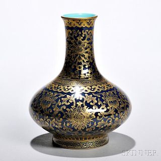 Blue-ground Gilt-decorated Bottle Vase
