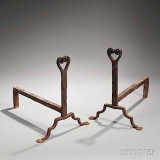 Pair of Fancy Wrought Iron Andirons