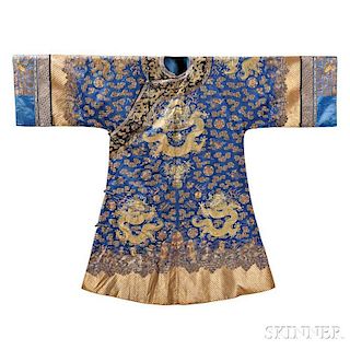 Blue Silk Formal Embroidered Dragon Robe