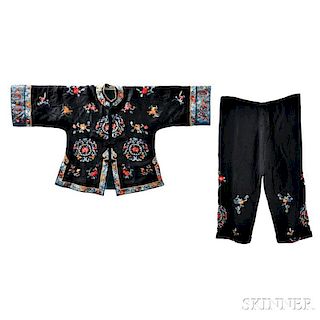 Two Embroidered Silk Robe and Trousers Sets