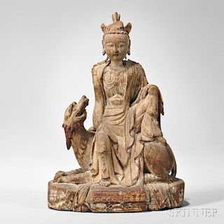 Polychrome Giltwood Figure of a Seated Guanyin