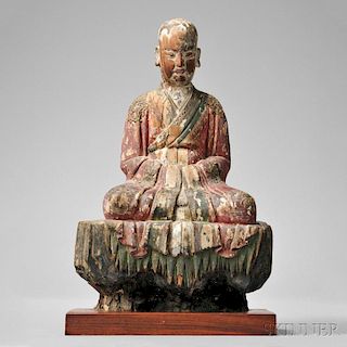 Polychrome Wood Figure of a Luohan
