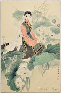 Painting Depicting a Lady with Lotus