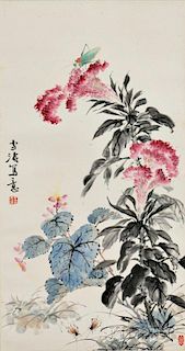 Hanging Scroll Depicting Cockscomb Flowers