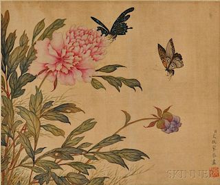 Hanging Scroll Depicting Blooming Peonies and Butterflies
