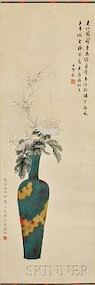 Hanging Scroll Depicting Chrysanthemums and Bamboo in a Vase