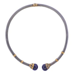 Lalaounis Greece Silver 18k Gold Azurite Collar Necklace