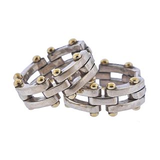 Tiffany & Co Silver 18k Gold Fence Link Hoop Earrings