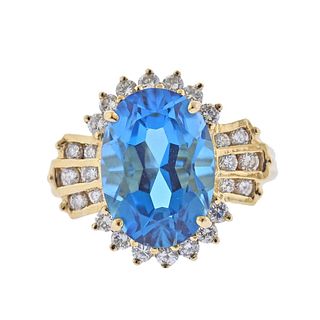 14k Gold London Blue Topaz Diamond Cocktail Ring