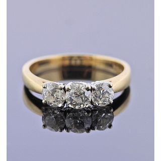 14k Gold Diamond Three Stone Ring