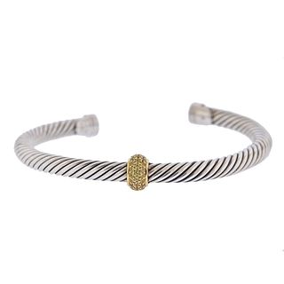 David Yurman Silver 18k Gold Sapphire Cable Bracelet