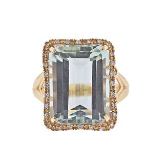 14k Gold Prasiolite Diamond Ring