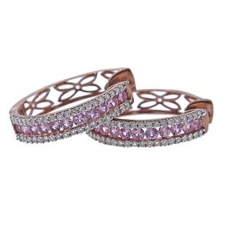 Kallati Pink Sapphire Diamond Hoop Rose Gold Earrings