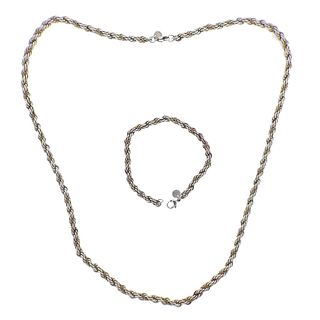Tiffany & Co Silver 18k Gold Rope Necklace Bracelet Set