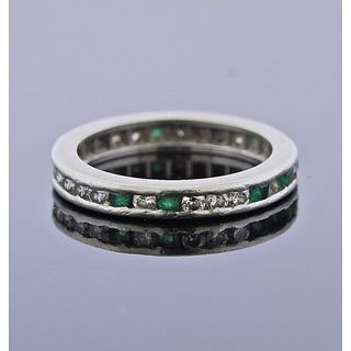 Platinum Diamond Emerald Wedding Band Ring