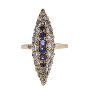Antique 14k Gold Diamond Sapphire Navette Ring