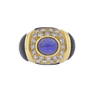 18k Gold Diamond Sapphire Onyx Cocktail Ring