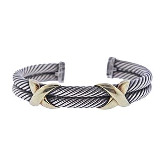 David Yurman Silver 14k Gold X Cable Bracelet