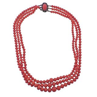 Antique 14k Gold Coral Bead Necklace