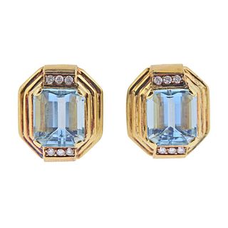 16ct Aquamarine Diamond Gold Earrings