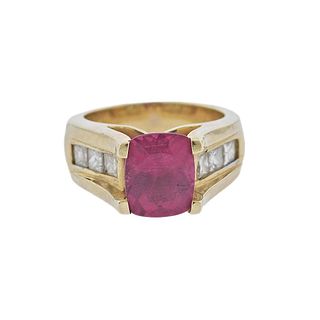 Pink Tourmaline Diamond 14k Gold Ring