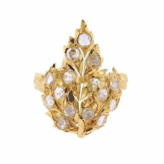 Buccellati Rose Cut Diamond Leaf Gold Ring