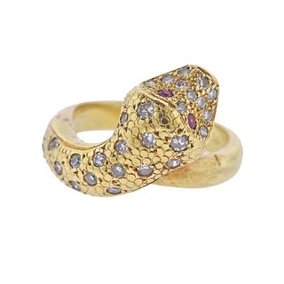 18k Gold Diamond Ruby Snake Ring