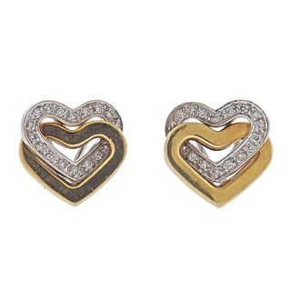 14k Gold Diamond Heart Earrings