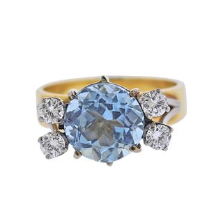 18k Gold Diamond Aquamarine Ring