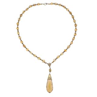Etruscan 14k Gold Citrine Pendant Necklace