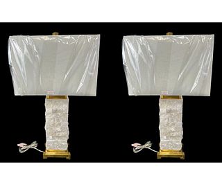PAIR OF CONTEMPORAY BRASS AND MARBLE LAMPS