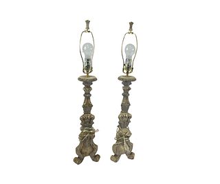 PAIR OF GILTWOOD CANDLESTICK LAMPS