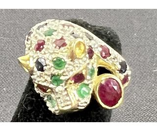 14kt. YELLOW-GOLD MULTI-STONE PANTHER RING