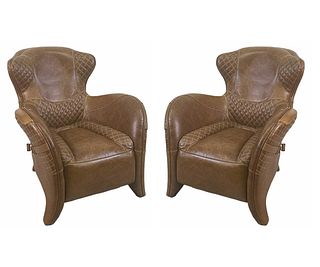 PAIR OF HERMES STYLE BROWN LEATHER LOUNGE CHAIRS