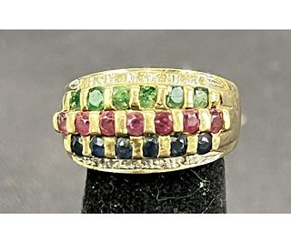 14kt. GOLD SAPPHIRE, EMERALD, & RUBY RING
