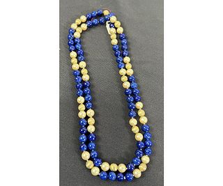 32in. LAPIS, PEARL, GOLD BEADED NECKLACE