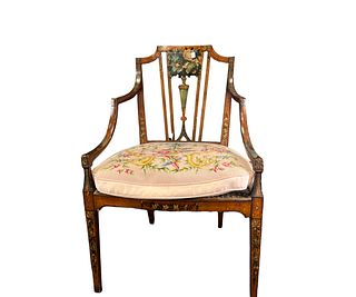 ANTIQUE SHERATON PAINTED ARMCHAIR