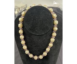 16in. PEARL & PINK FACETED SPACERS NECKLACE