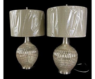 PAIR OF BUBBLE GLASS FINISHED SILVER BASE LAMPS