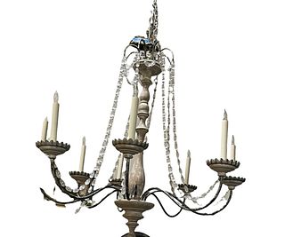 CARVED & PAINTED GLASS BEAD EIGHT LIGHT CHANDELIER