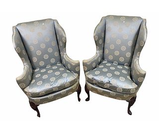 PAIR OF 19TH CENTURY UPHOLSTERED WING CHAIRS