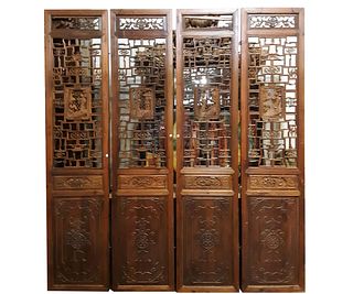 CHINESE WOODEN FOUR PANEL SCREEN