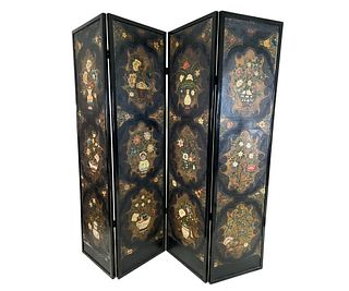 18th CENTURY CHINESE STYLE PAINTED LEATHER SCREEN