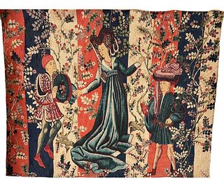 CIRCA 1960's "BAILLES DES ROSES" FRENCH TAPESTRY.